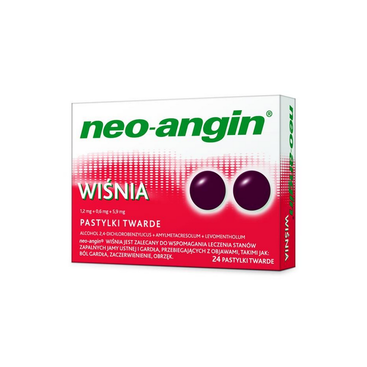 NEO-ANGIN Tabletki do ssania o smaku wiśniowym 24 pastylki