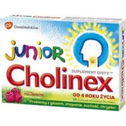 Cholinex Junior pastylki do ssanania dla dzieci o smaku malinowym 16 sztuk