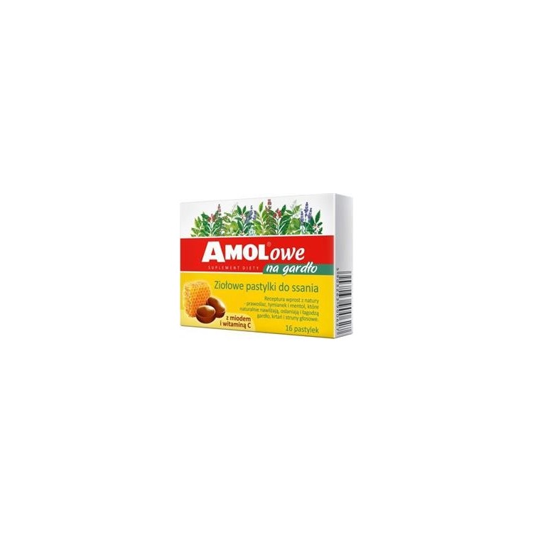 AMOLowe ziołowe pastylki do ssania z miodem i witaminą C 16 pastylek