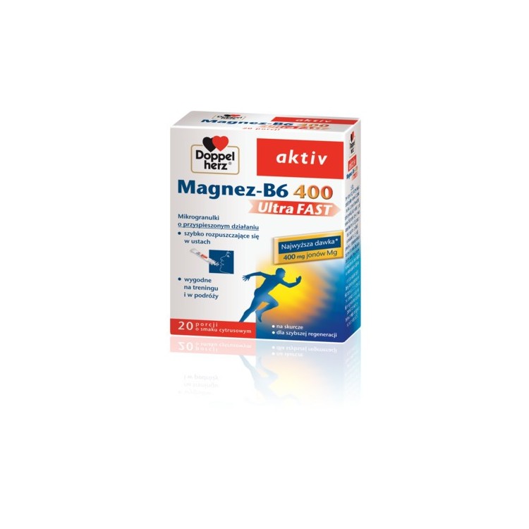Doppelherz aktiv Magnez-B6 Ultra FAST 20 saszetek o smaku cytrusowym