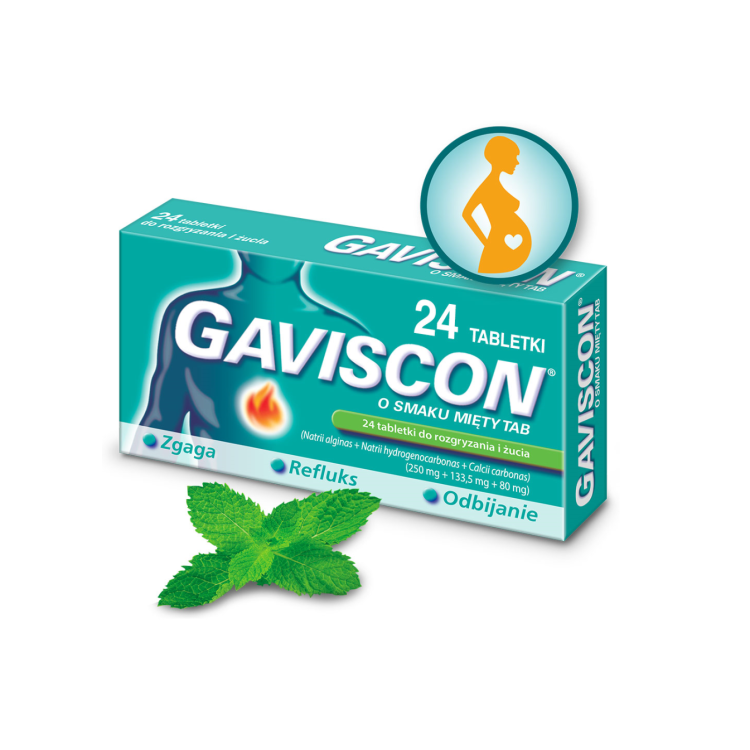Gaviscon o smaku mięty TAB 24 tabletk do rozgryzania i żucia