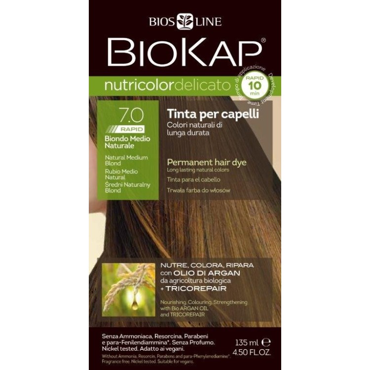 BIOKAP Nutricolor Delicato Rapid 7.0 Średni Naturalny Blond 135ml