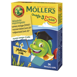 Tran MOLLERS omega-3 rybki żelki o smaku jabłkowym 36 sztuk