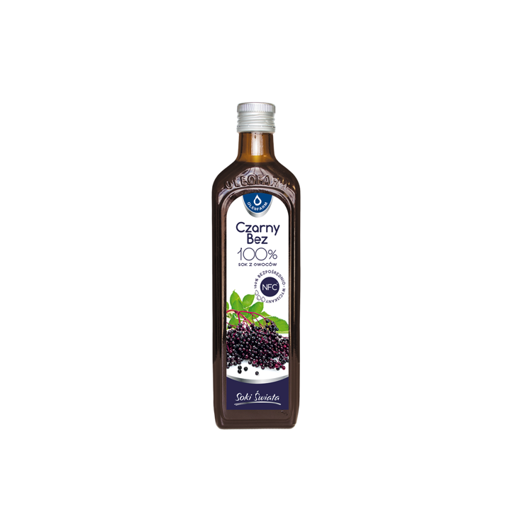 Oleofarm Czarny bez 100% sok z owoców czarnego bzu 490 ml