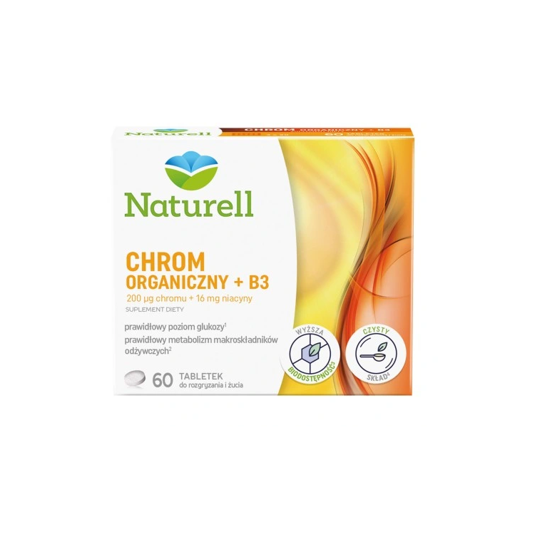 NATURELL Chrom Organiczny + B3 60 tabletek do rozgryzania i żucia