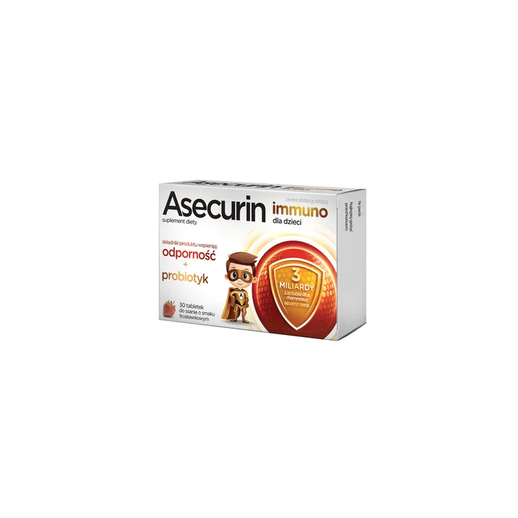 Asecurin Immuno dla dzieci 30 tabletek do ssania smak truskawkowy