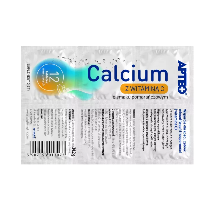 Apteo Calcium z witaminą C o smaku pomarańczowym 12 tabletek musujących (w folii)