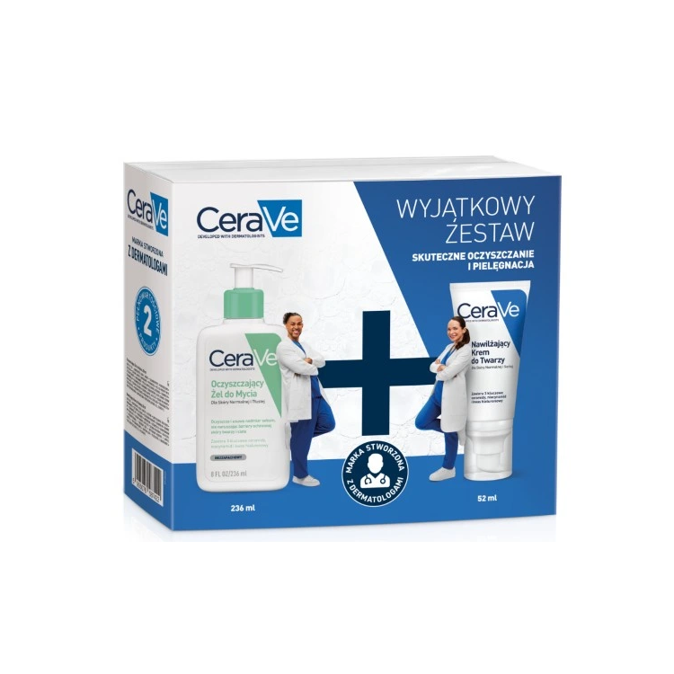 CeraVe ZESTAW oczyszczający ŻEL 236ml + nawilżający KREM do Twarzy 52ml