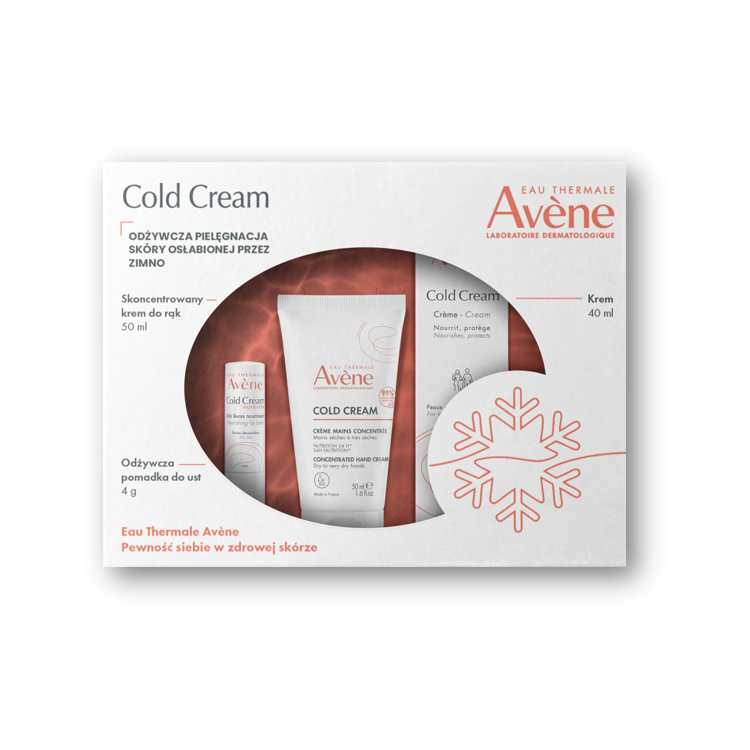 Avene Cold Cream Zestaw Odżywczy krem do twarzy 40 ml + Skoncentrowany krem do rąk 50 ml + Odżywcza pomadka do ust 4 g