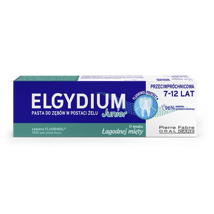 ELGYDIUM JUNIOR 7-12 Lat pasta przeciwpróchnicowa Fluorinol Protect+ o smaku łagodnej mięty 50ml