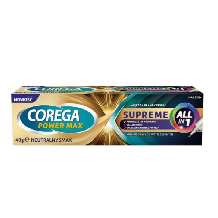 Corega Power Max Supreme All-In1 krem mocujący do protez zębowych neutralny smak 40g