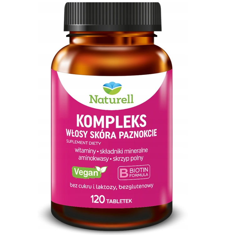 Naturell Kompleks Włosy Skóra Paznokcie biotyna skrzyp cynk selen 120 tabl. Naturell Kompleks Włosy Skóra Paznokcie biotyna skrzyp cynk selen 120 tabl.