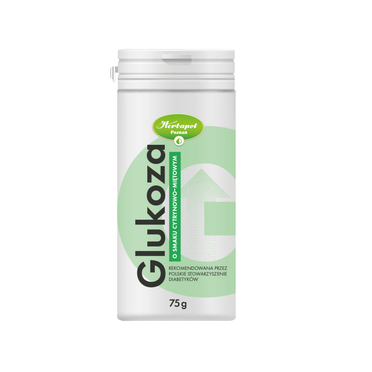 Glukoza o smaku cytrynowo-miętowym proszek Herbapol Poznań 75g Glukoza o smaku cytrynowo-miętowym proszek Herbapol Poznań 75g