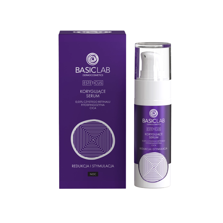 BASICLAB Korygujące serum 0,05% czystego retinalu, fitosfingozyna, CICA, Redukcja i Stymulacja 30ml BASICLAB Korygujące serum 0,05% czystego retinalu, fitosfingozyna, CICA, Redukcja i Stymulacja 30ml