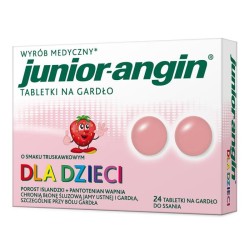 Junior Angin 24 tabletki do ssania dla dzieci o smaku truskawkowym Uwaga! Data ważności 31.10.2022r.*